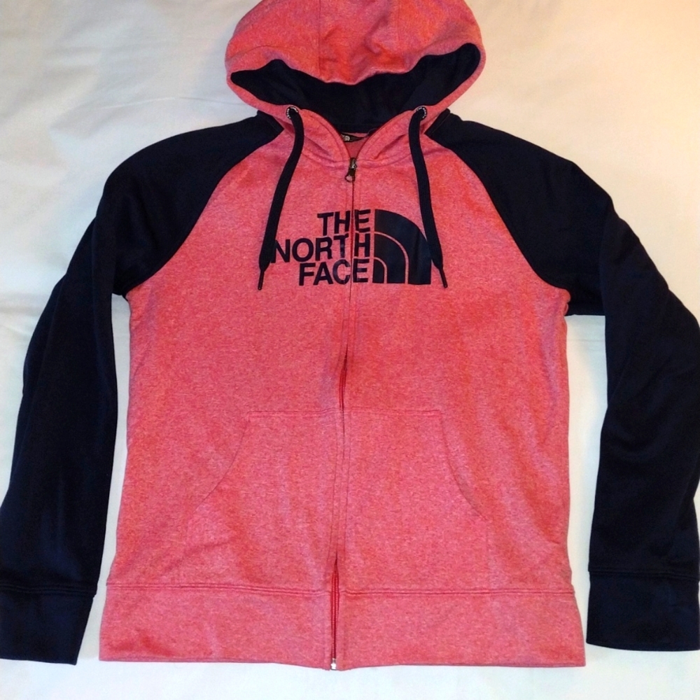 0The North Face Zip-Up Hoodie Jacket M Pinkish Red & Navy Blue